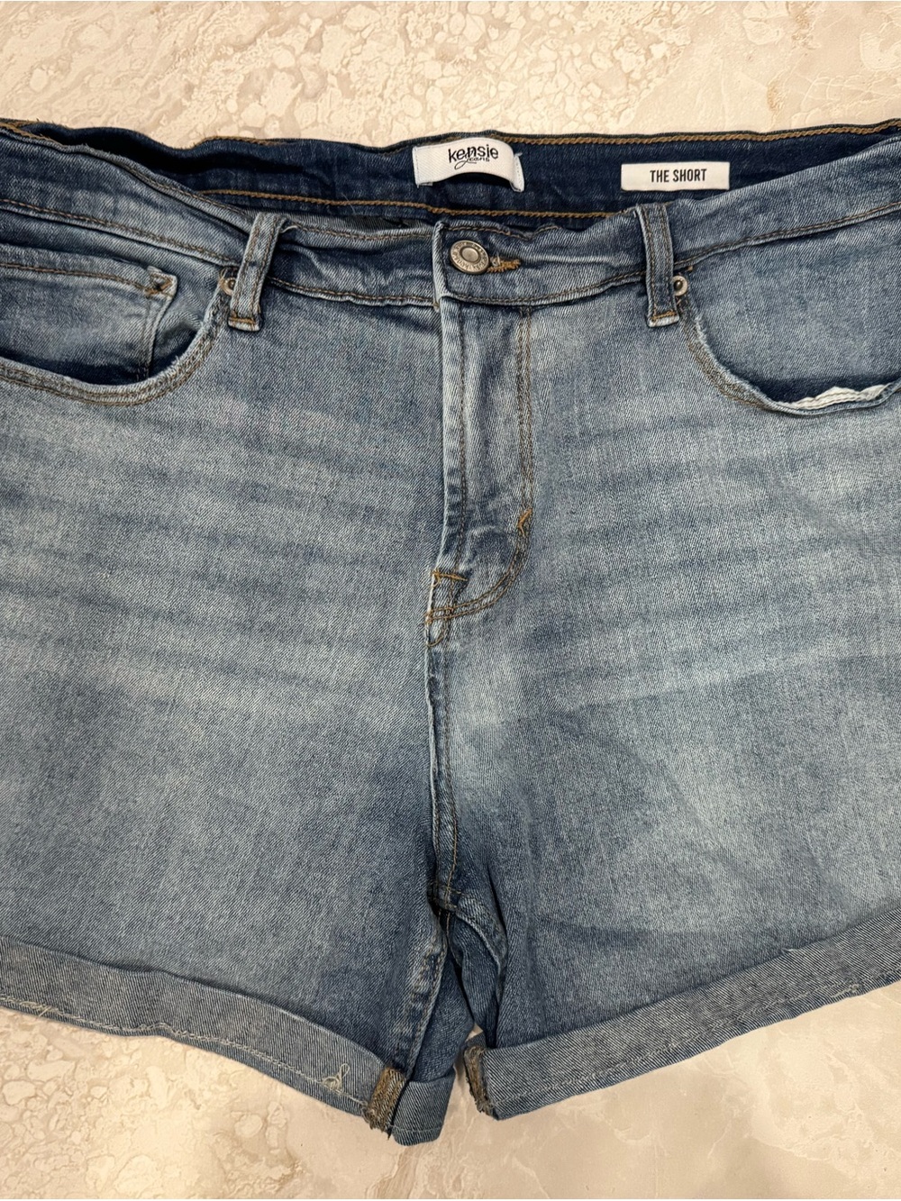 Kensie Light Blue Rolled-Hem Denim Shorts